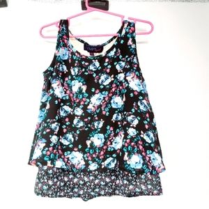 Weavers Girl Medium Black & Floral Lace Back Layered Dressy Tank Top